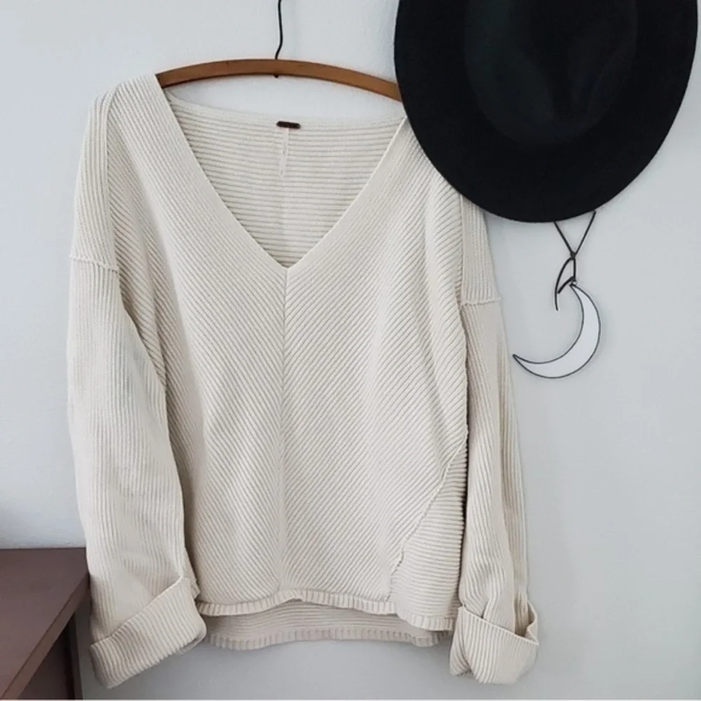 Free People Oversized Chunky Knit Sweater La Brea Heavy Cream Ivory Pullover Top